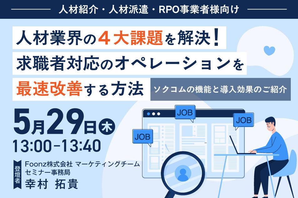 【人材紹介・人材派遣・RPO事業者様向け】 人材業界の４大課題を解決！求職者対応のオペレーションを最速改善する方法